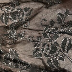 SLNY Black and Silver Floral Lace Fabric